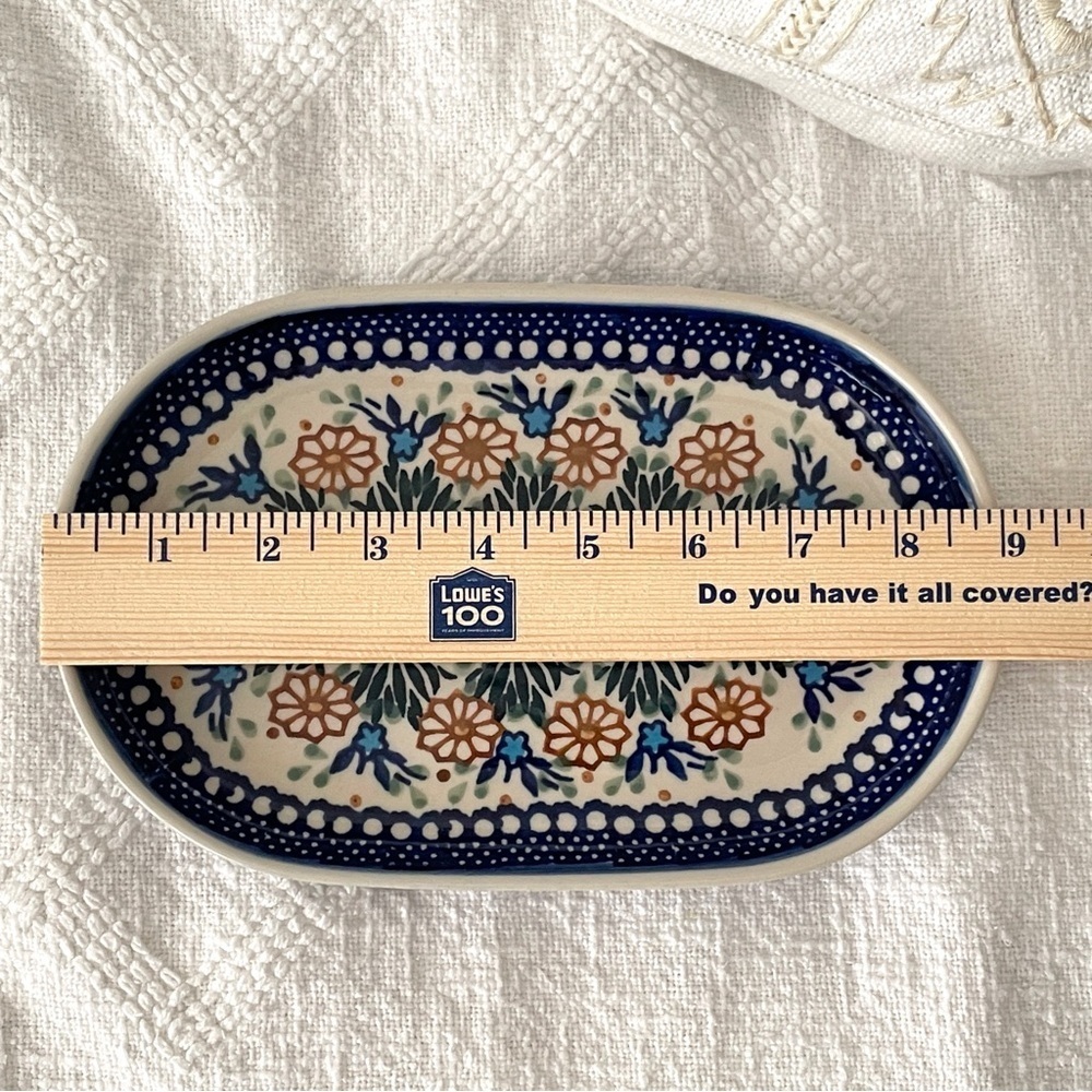 Polish Pottery Oval Serving Dish Flowers & Leaves - Picture 10 of 11
